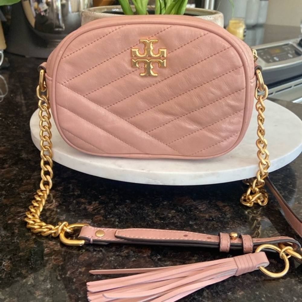 Tory Burch Pink Quilted Leather Crossbody with Gold Chain